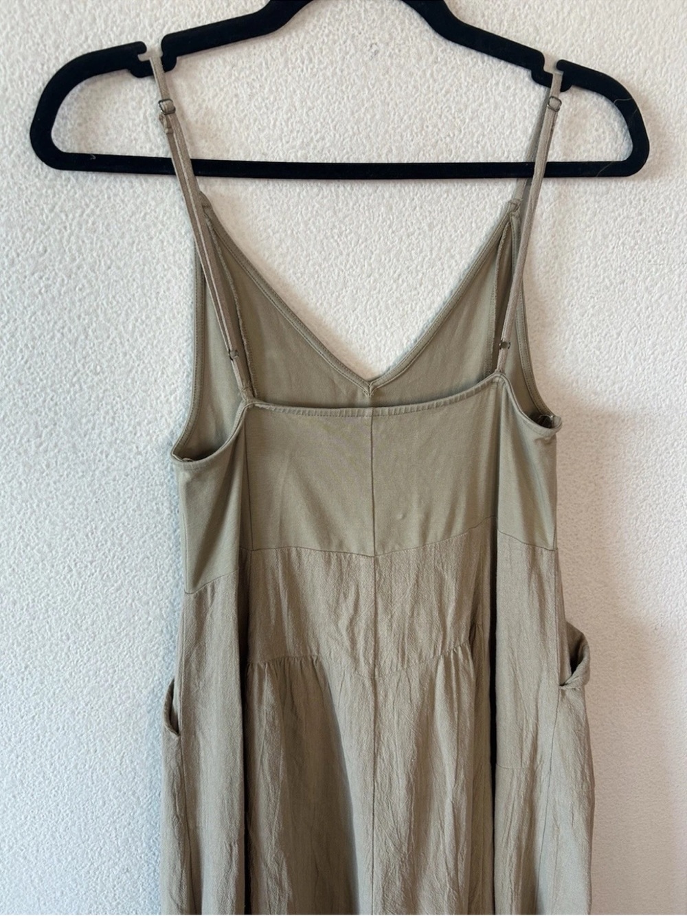 FREE PEOPLE Soledad Midi Dress Khaki Beige Boho Pockets Sz M - Picture 16 of 16